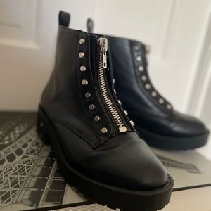 Size 6 DIVIDED H&M combat boots with silver studs-front zip